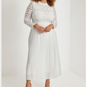 Eloquii white lace evening dress w/ pleated skirt